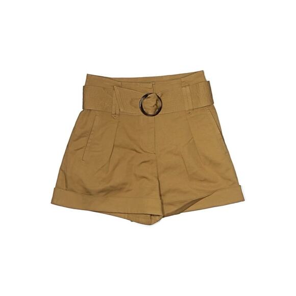 Sezane Khaki Tan Brown Rome High Rise Belted Shorts 34 US 2 - Picture 2 of 5